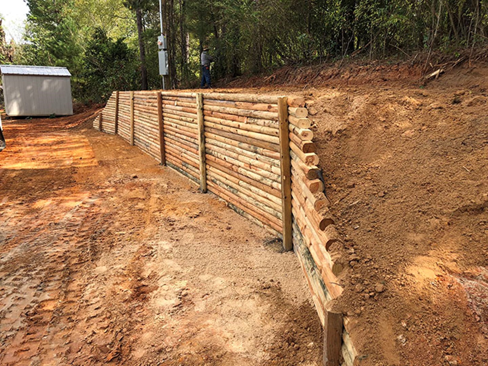 A retaining wall under construction